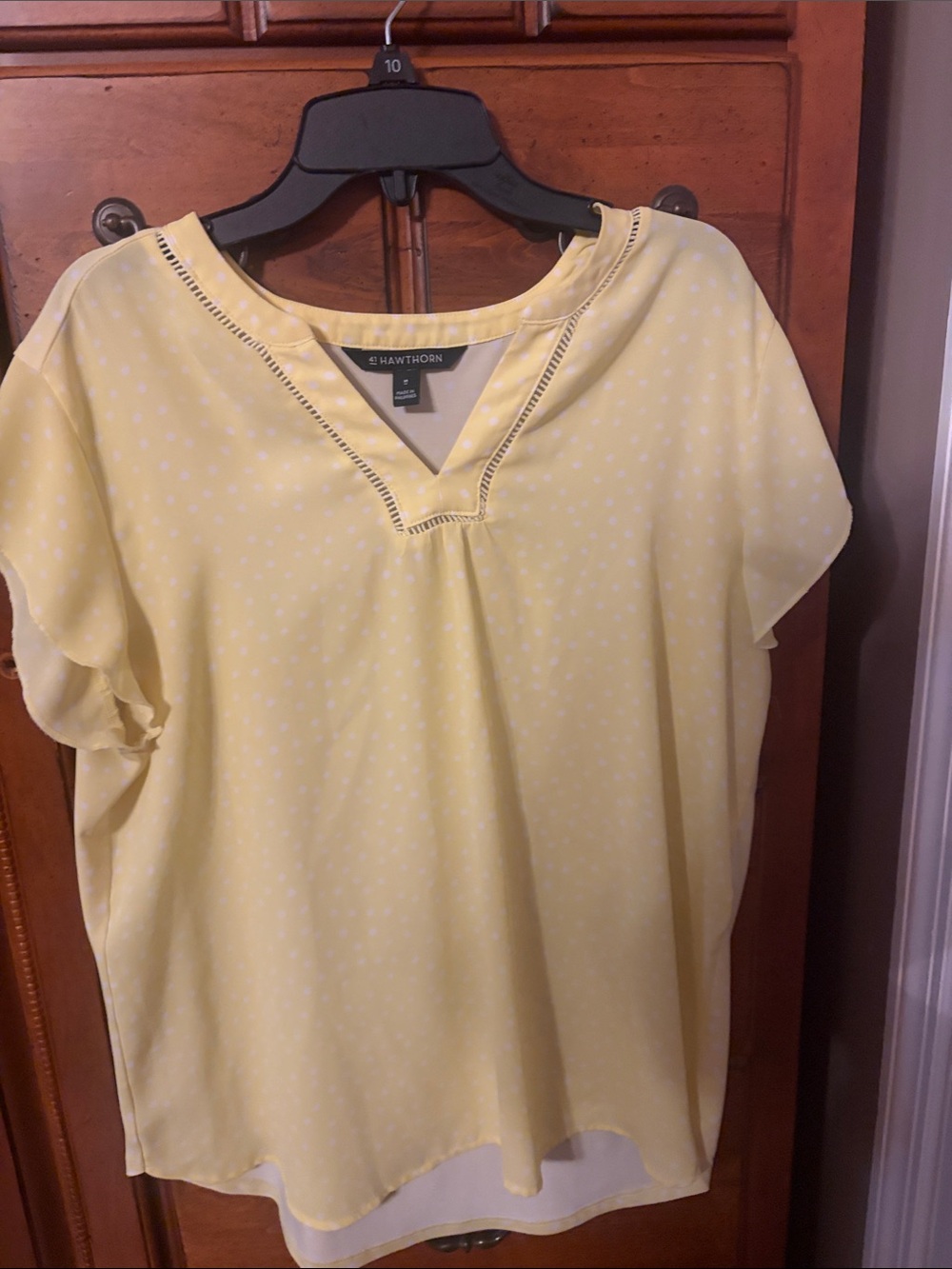 41 Hawthorn Yellow Polka Dot V-Neck Flutter Sleeve Blouse